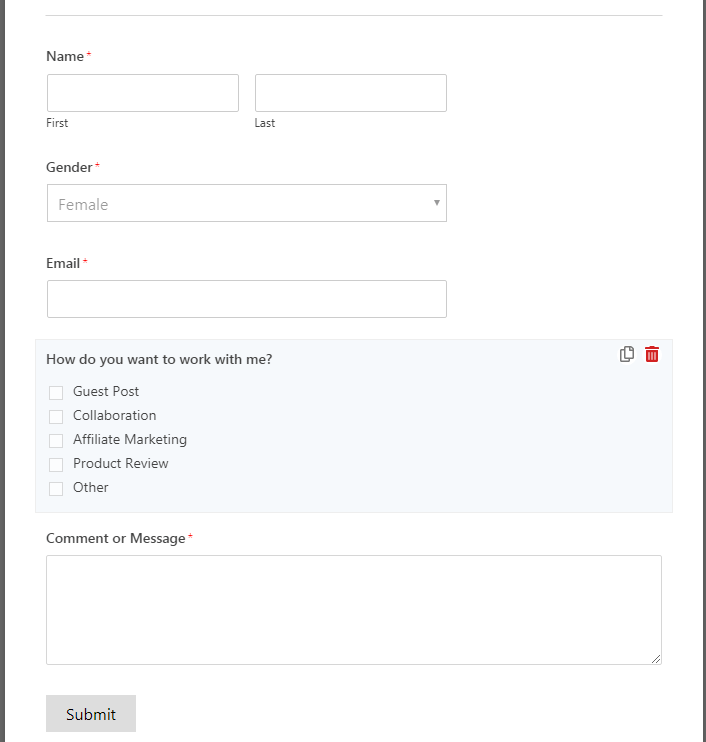 how to create a simple contact me page: step 6 an example of customized checkboxes