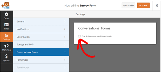 Enable conversational form mode in WPForms