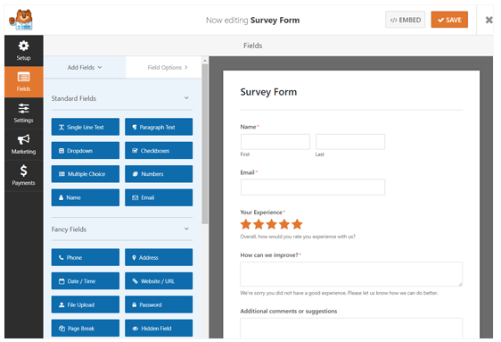 Editing a survey form with WPForms