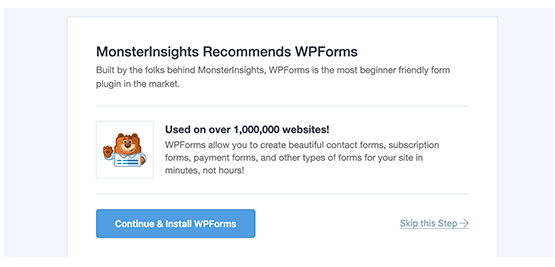 MonsterInsights recommends Wpforms