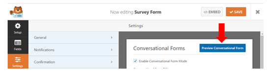 conversational form preview option