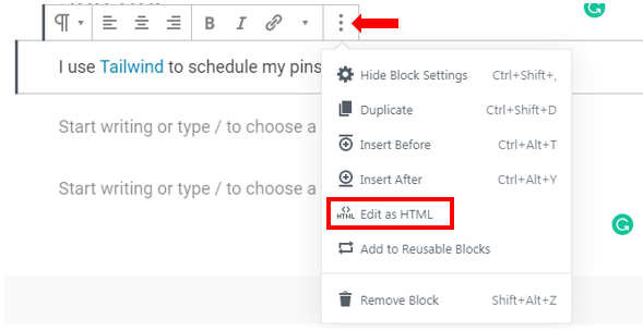 Edit as HTML to add a nofollow tag