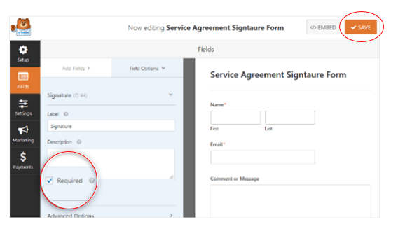 Add required field to your signature form field