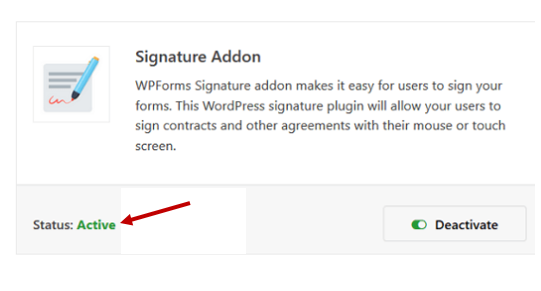 activate wpforms signature addon