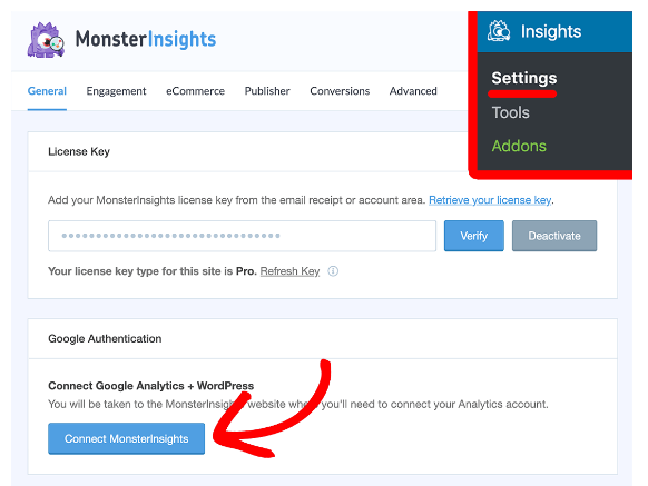 Connect MonsterInsights with Google Analytics